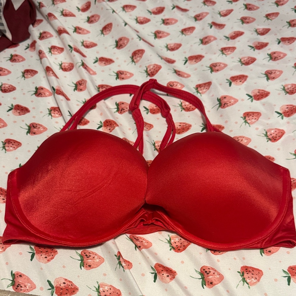 Red front closure bra